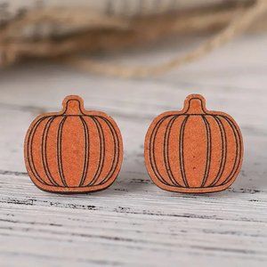 Wood Pumpkin Stud Post Earrings